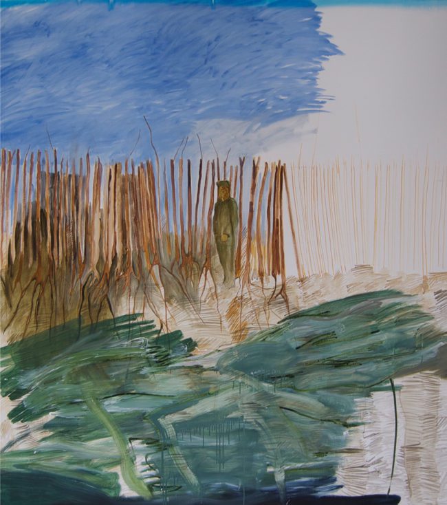 Schilderij met soldaat in landschap met water en lucht