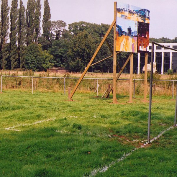 Overzicht van het veldsegment en het aannemersbord binnen de Playtime installatie in het Dommelgebied.