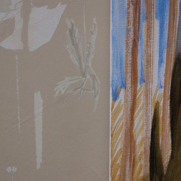 Close-up van behang, schilderij en verfopbouw