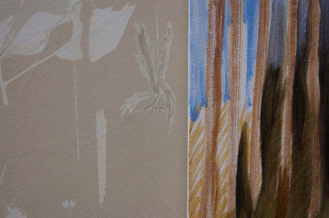Close-up van behang, schilderij en verfopbouw