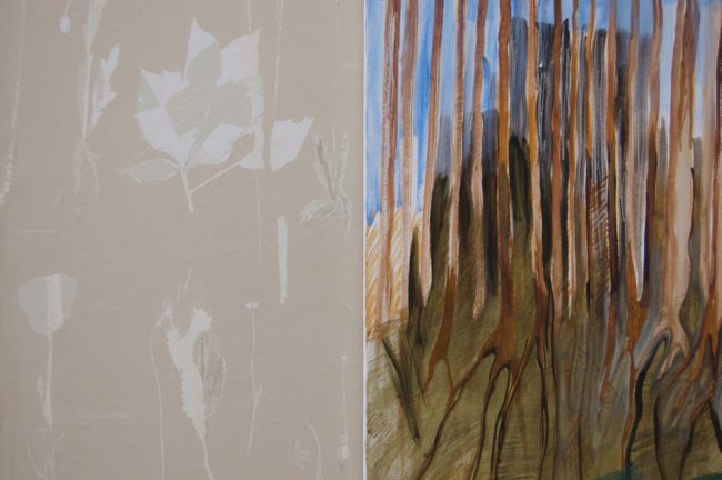 Installatiezicht met schilderij en wandbekleding