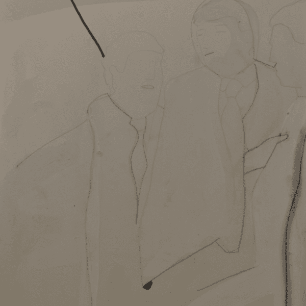 Potloodtekening van figuur op Trespa.