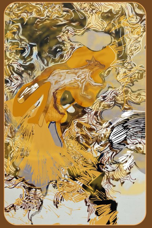 Deze afbeelding heeft als titel De Vos en maakt deel uit van het kunstwerk 'Moed! Mijn Soldaat' en bestaat uit 25 onderdelen. Elk afzonderlijk onderdeel draagt een titel die de beschouwer inzicht geeft in de diepere betekenis
