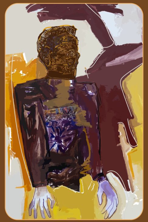 Deze afbeelding heeft als titel De Generaal en maakt deel uit van het kunstwerk 'Moed! Mijn Soldaat' en bestaat uit 25 onderdelen. Elk afzonderlijk onderdeel draagt een titel die de beschouwer inzicht geeft in de diepere betekenis