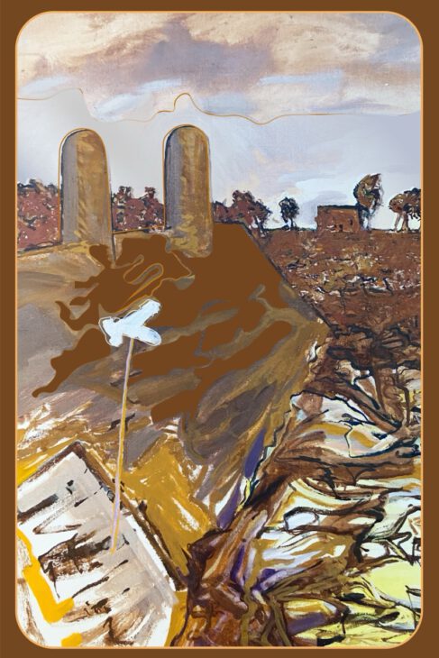 Deze afbeelding heeft als titel De Beer en maakt deel uit van het kunstwerk 'Moed! Mijn Soldaat' en bestaat uit 25 onderdelen. Elk afzonderlijk onderdeel draagt een titel die de beschouwer inzicht geeft in de diepere betekenis